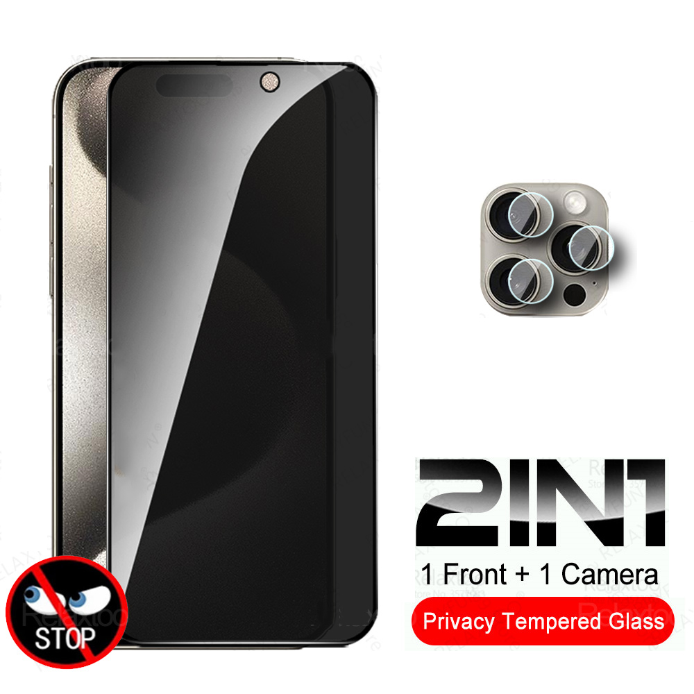 Privacy tempered glass 2in1 for iphone 15 pro max camera lens protector iphone 15 plus iphone 15 pro iphone 15 15pro 15plus 15promax anti-peep glass