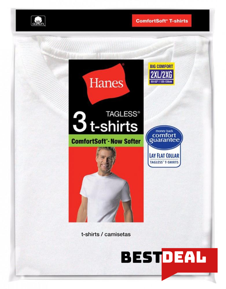 Hanes Crew Neck White Tee’s 3 Pcs Pack Or Hanes Comfort Soft Layflat Collar Crew Neck 3 Pcs