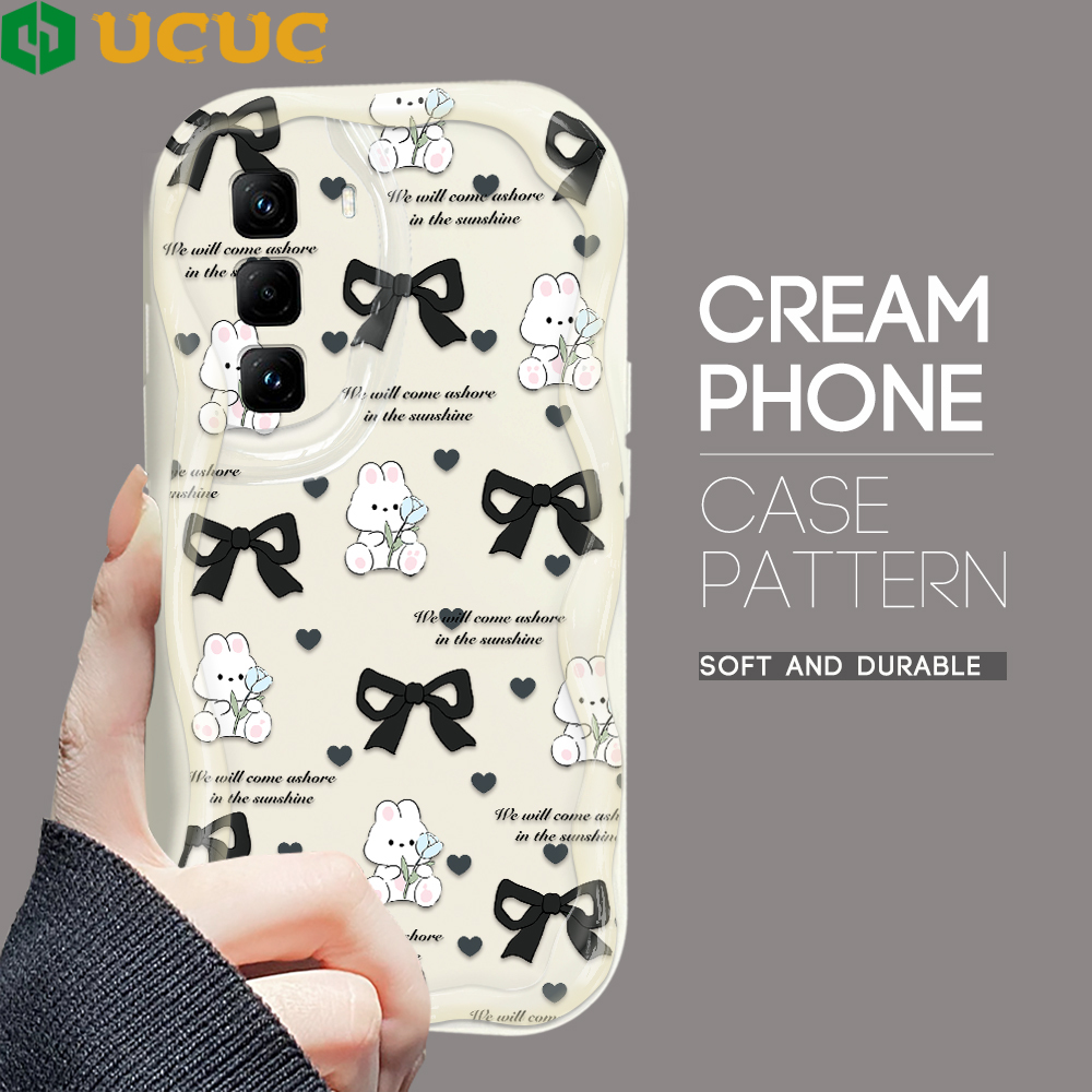 UCUC for Infinix Hot 50 4G Hot 50 Pro 4G Back Cover Bow White Rabbit Cream Texture Wavy Edge Soft Silicone Phone Case. 