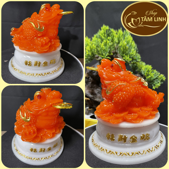 Cóc (Thiềm Thừ) Ngọc Phong Thủy Đế Kiếng Xoay Cao 14 cm