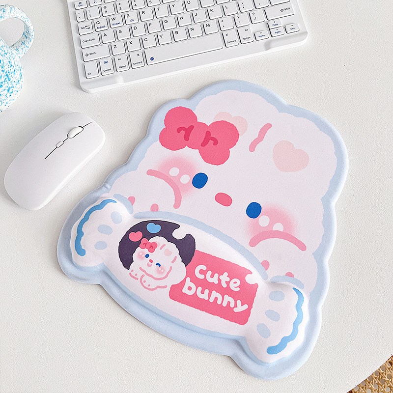Cute rabbit wrist rest pad mouse pad set (soft sponge ergonomic comfort wrist rest)