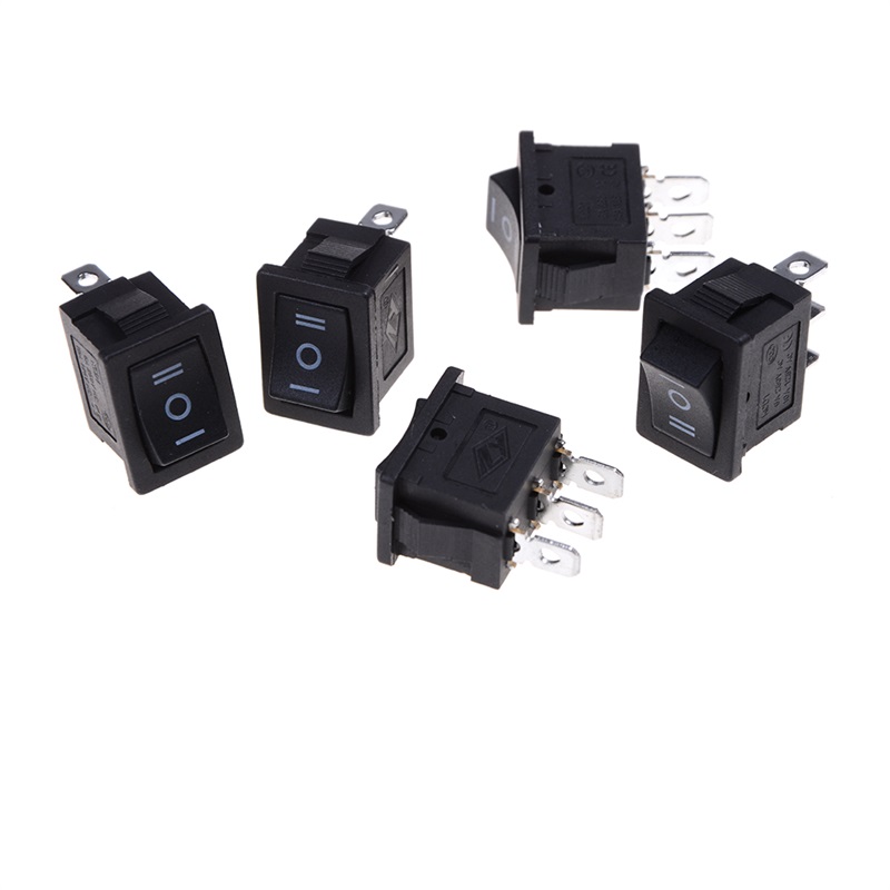 5 pcs spdt on/off/on mini black 3 pin rocker switch ac 6a/250v 10a/125v