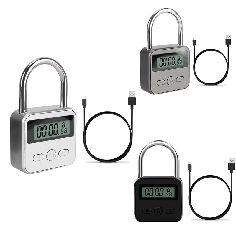 Smart Time Lock LCD Display Electronic Timer Switch USB Rechargeable Timer Padlock Travel Electronic Timer