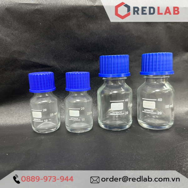 Chai thủy tinh nắp vặn xanh 25 ml - 50ml chai trung tính có chia vạch ONELAB