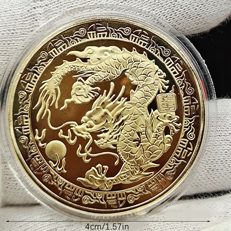 New Dragon Gold Coin Commemorative China Mascot Dragon Gold Plated Coins Gifts