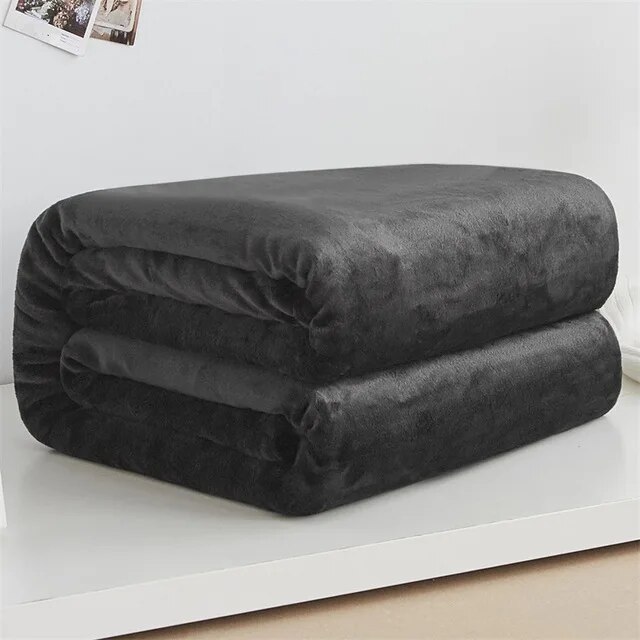 Solid Color Winter Fuzzy Flannel Blanket Fluffy Warm Soft Sofa Cover Bedspread Blue Black Coral Fleece Plush Blankets For Beds