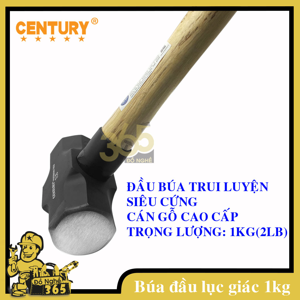 Búa đầu lục giác 1Kg (Cán gỗ) CENTURY  -