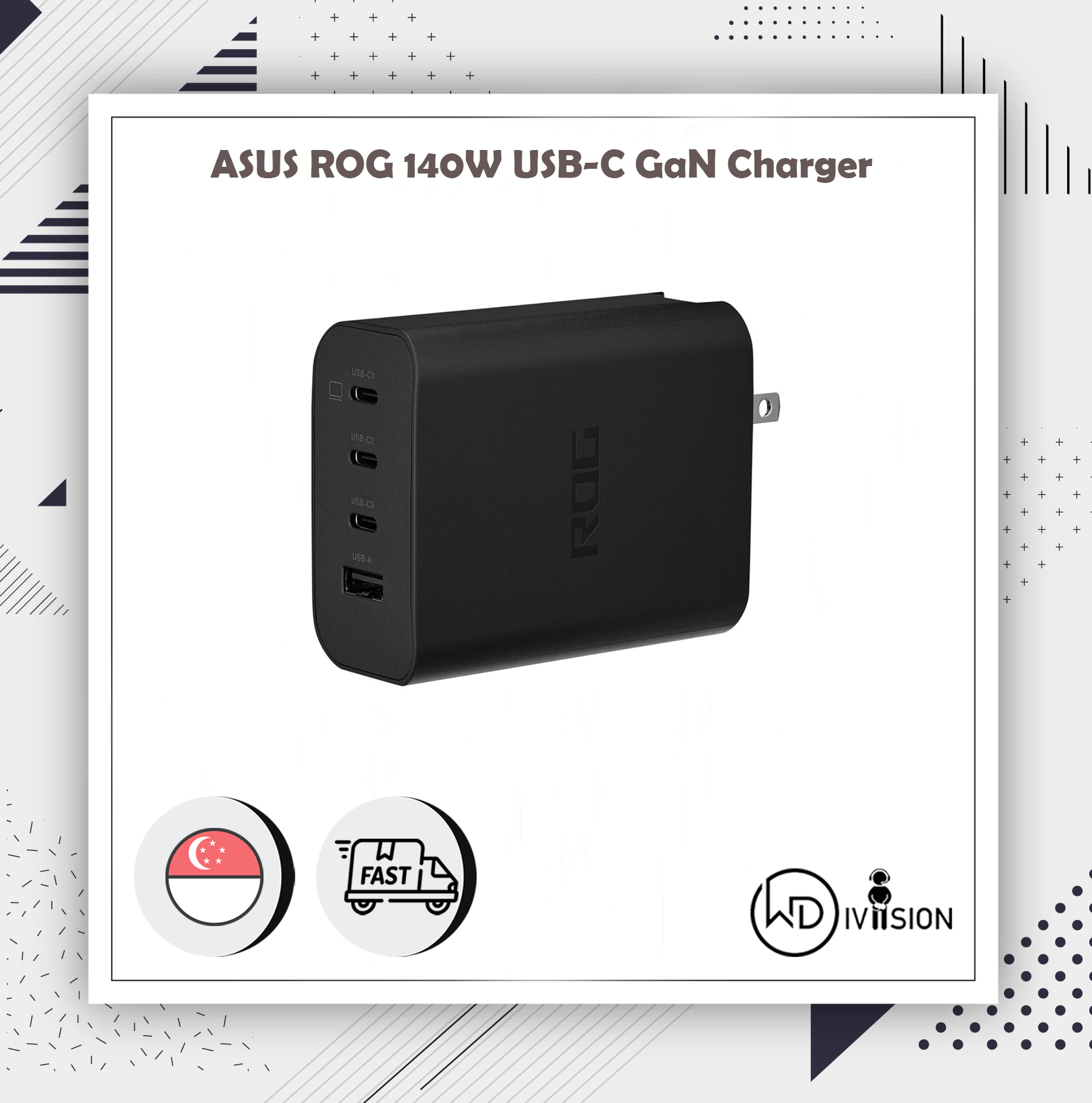 ASUS ROG ALLY & X Dock - 140W USB-C GaN Charger - Supports USB 
