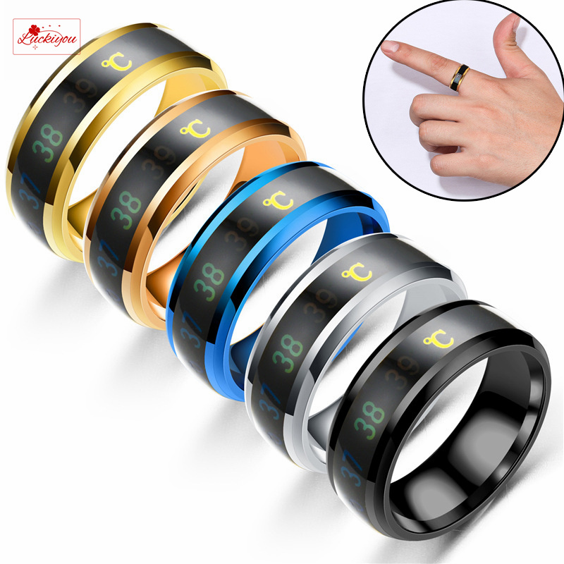 Temperature Ring Titanium Steel Mood Emotion Feeling Intelligent Temperature Sensitive Rings for Women Men Waterproof Jewelry