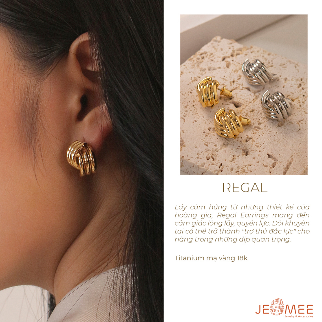[1.12-GIẢM 15K ĐƠN 299K]- Khuyên tai nữ Regal Hoàng Gia Mee- E6557