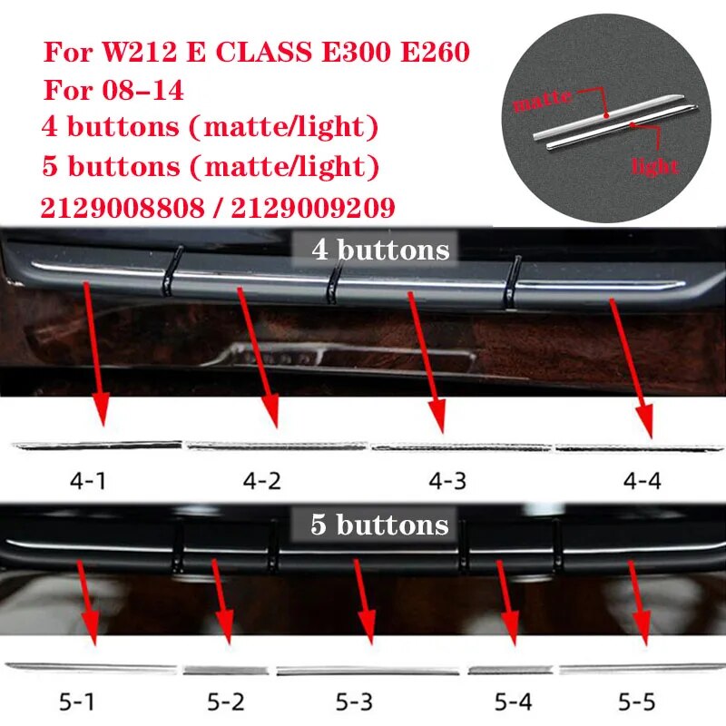 Car console air conditioning buttons decoration trim for mercedes benz e class w212 e300 e260 electroplating strip 2008-2015