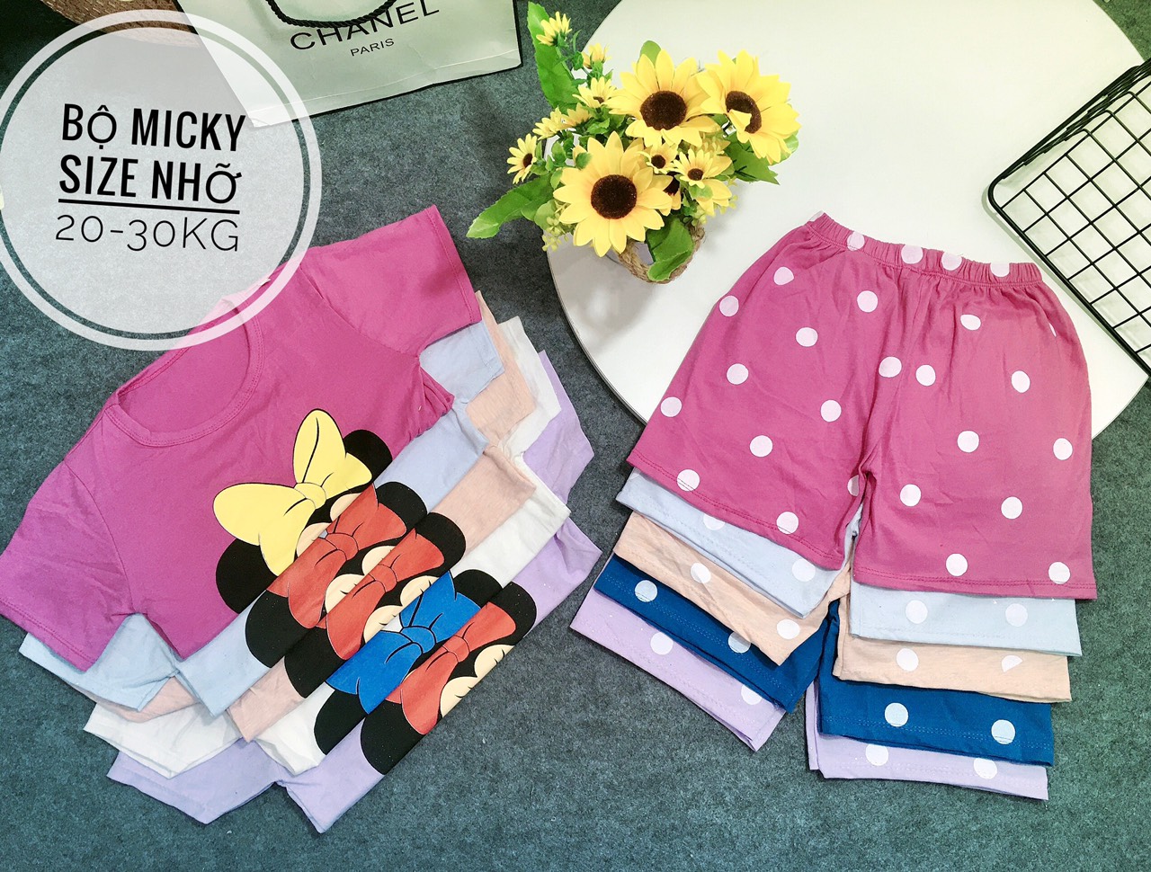 (18-30kg) bộ thun cotton chuột Micky bé gái
