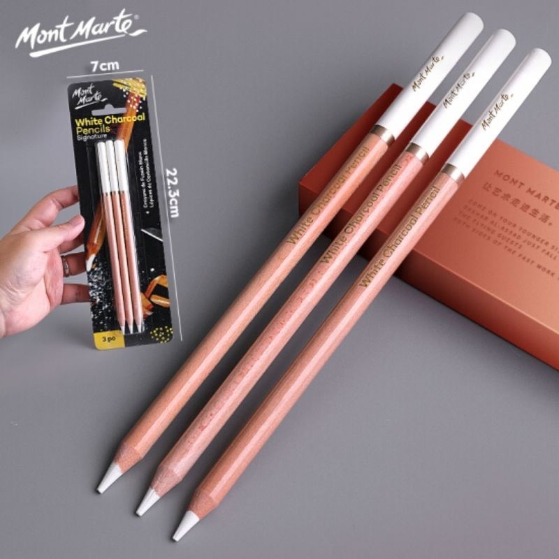 Set 3 bút chì than trắng vẽ tranh truyền thần phác thảo mont marte mpn0041