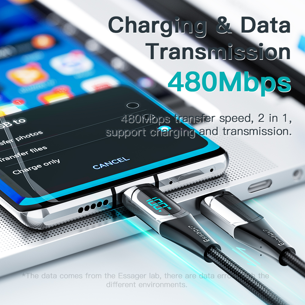 Essager Cáp USB C PD 100W Cáp Dữ Liệu Hiển Thị Kỹ Thuật Số Type C Sang Type C 5A Cáp Sạc Nhanh Cho Xiaomi Samsung Huawei Cáp Ngày Type C Cho Máy Tính Bảng