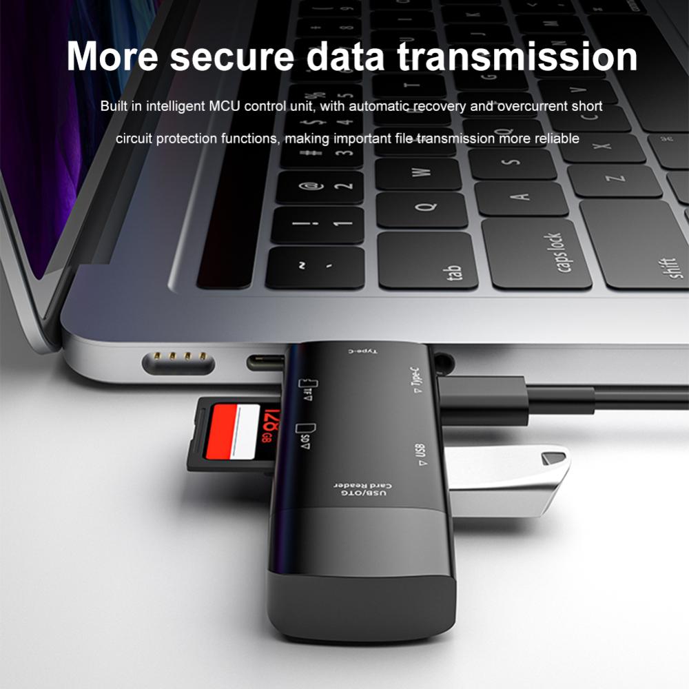 SD/TF Card Reader Adapter 7 in 1 Type-C/USB/ Micro Multifunctional Card Reader High Speed Transmission for Laptop