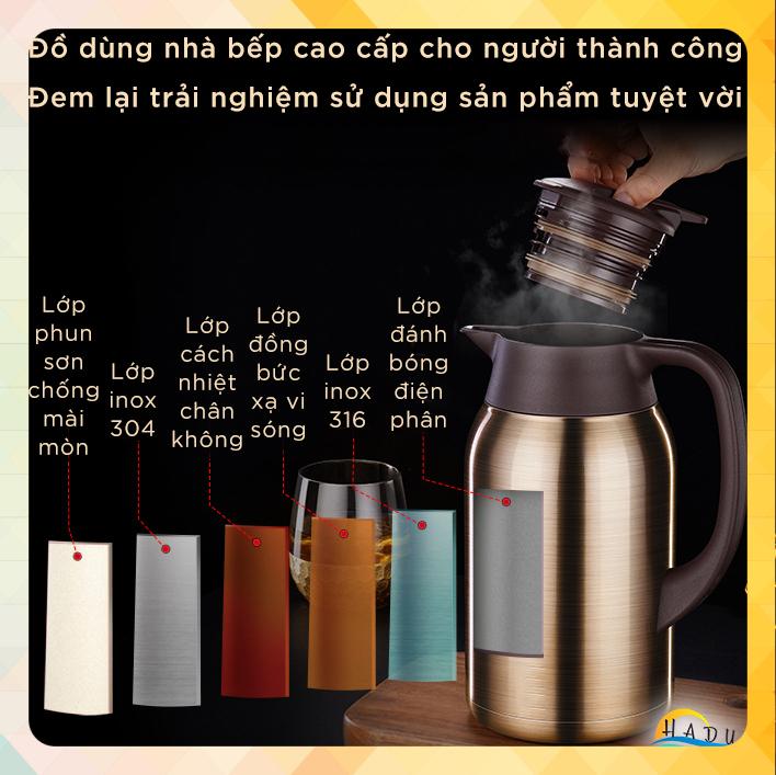 Phích Giữ Nhiệt 50 Tiếng Inox 316 SSGP 2 Lít, Bình Trà, Cafe Giữ Nóng Lạnh, Vòi Chống Bắn Nước, Tay Cầm Tiện Lợi, An Toàn Cho Gia Đình, Văn Phòng