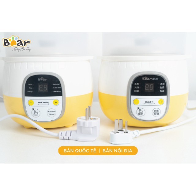Nồi nấu cháo chậm Bear 0,8L bản tiếng Việt có lồng hấp