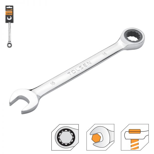 TOLSEN 14mm Ratchet Gear Spanner Fixed Head Combination Wrench Cr-V Model: 15210. 