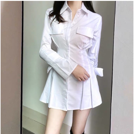 (Sẵn) Đầm Sơ Mi Tay Dài Sang Trọng Tôn Dáng