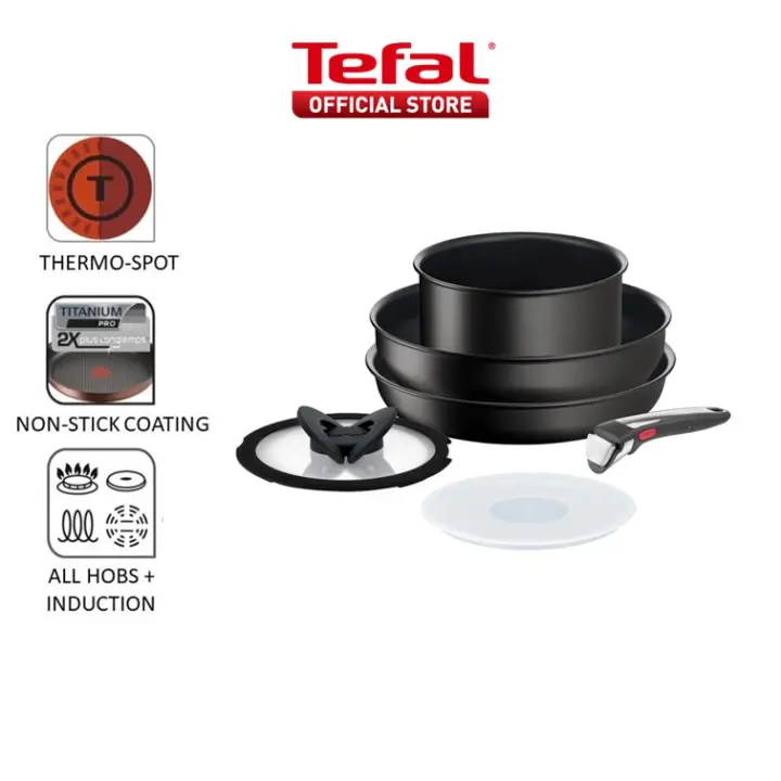 Tefal Ingenio Excellence Induction Black 6pc Set ( 26cm Frypan + 26cm Wok Pan + 18cm Saucepan + 18cm Glass Lid + 18cm Hermetic Lid + Handle ) L78190