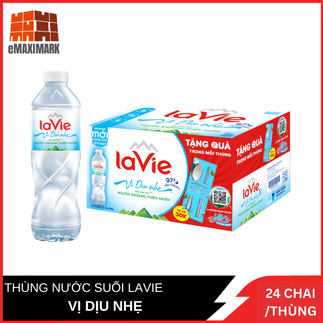 Nguyên thùng nước khoáng lavie vị dịu nhẹ 500ml x 24 chai