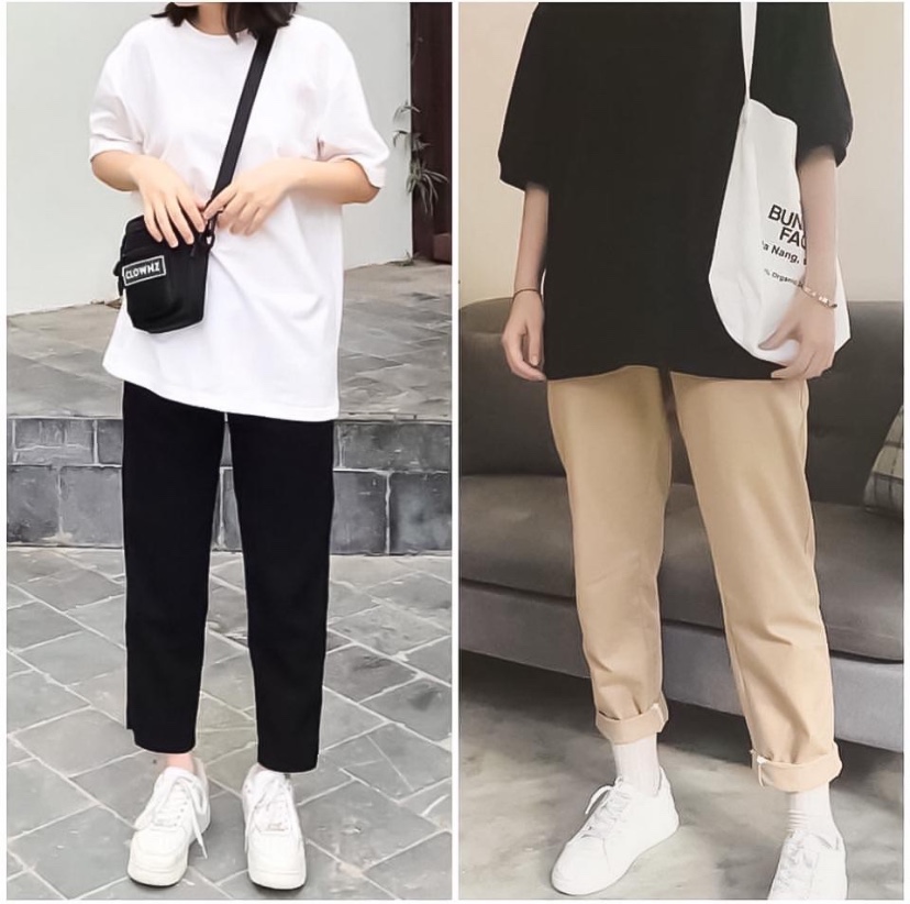 [HCM]Quần Kaki Nam Nữ Slim Thể Thao Unisex Vải Mềm Mịn Bền Màu Không Nhăn Blackwhite1