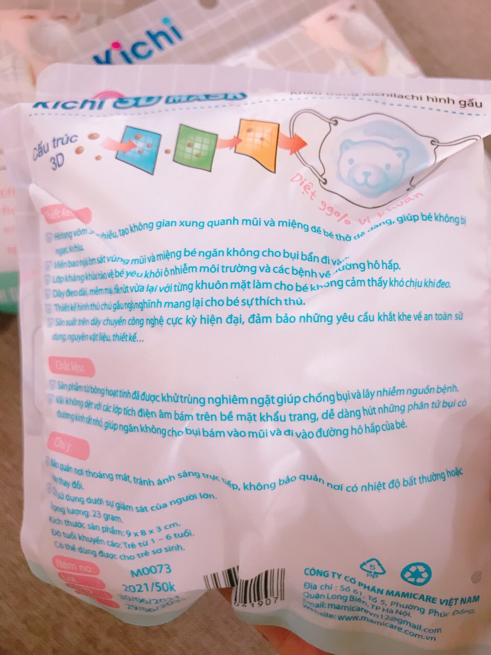 Khẩu trang gấu kichi cho bé, SÉT 3 CÁI CHO BÉ