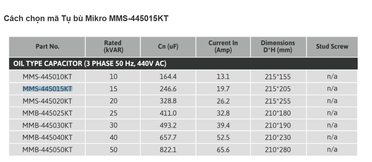 [HCM]Mikro MMS-445015KT Tụ bù dầu 3P 15Kvar