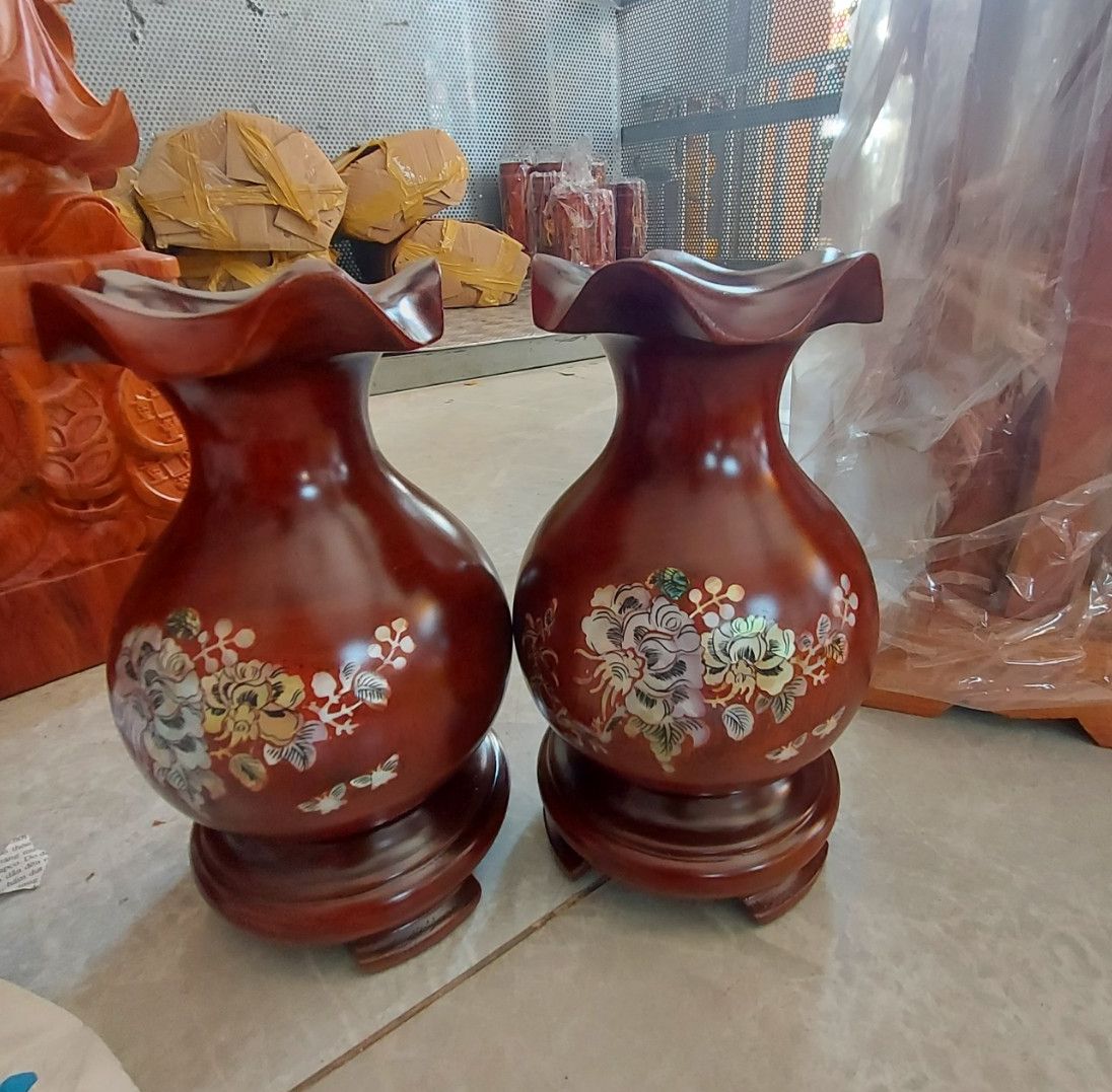 Cặp Lục bình hoa huệ gỗ lim cẩn nguyên khối cao 20cm - Lục bình phong thuỷ, tài lộc