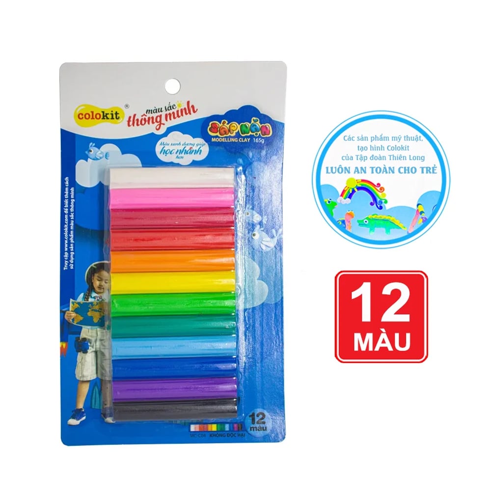 Sáp nặn colokit mc-04 - 12 màu - chất mềm, dẻo, dễ tạo hình, an toàn