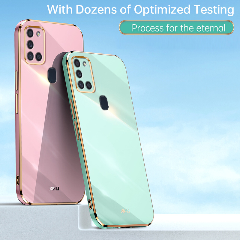YBD Plating phone Case For Samsung Galaxy A21S Casing Precise Camera Protection cases Luxury Straight Edge Cover