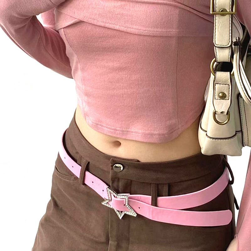 Trendy%20Spicy%20Girl%20Pink%20PU%20Leather%20Belt%20Metal%20Fashion%20Buckle%20Five-point%20Star%20Full%20Drill%20Waistband%20Women%20Y2K%20Versatile%20accessories%20Huiye%20-%20Image%202