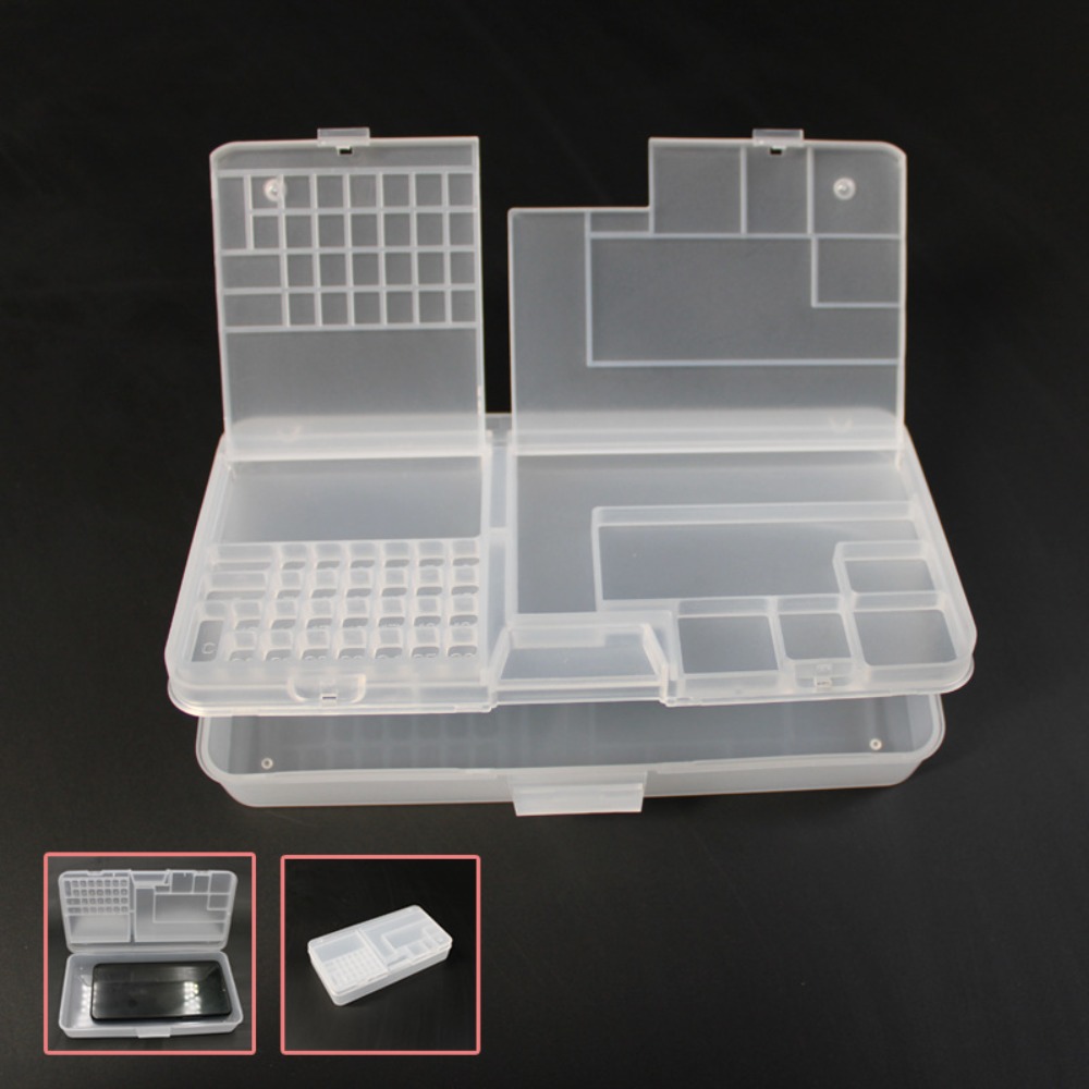 AAVGH PVC Flip Storage Box Two-layer Rectangle Mobile Phone Repair Storage Box High-capacity Component Tool Packaging Box for Mobile Motherboard/Small Screw/Component