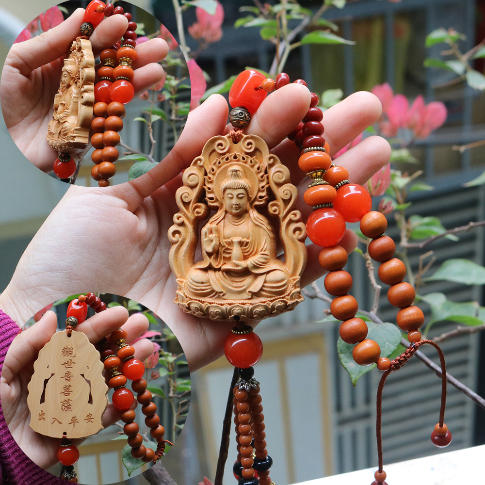 ⚡Video Thật⚡ Khánh treo xe ô tô Phật Quan Thế Âm - Phật Di Lặc - Dây treo xe ô tô gỗ hoàng dương cực rẻ đẹp