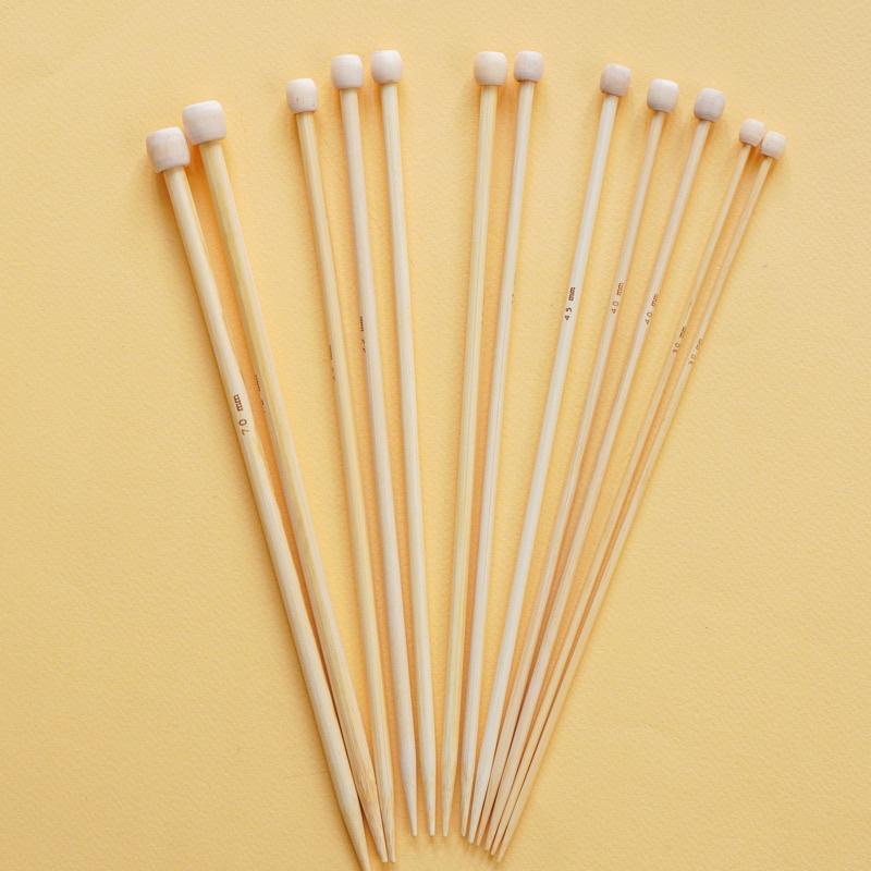 Cặp kim đan len gỗ thẳng màu kem dài 25cm nhiều size