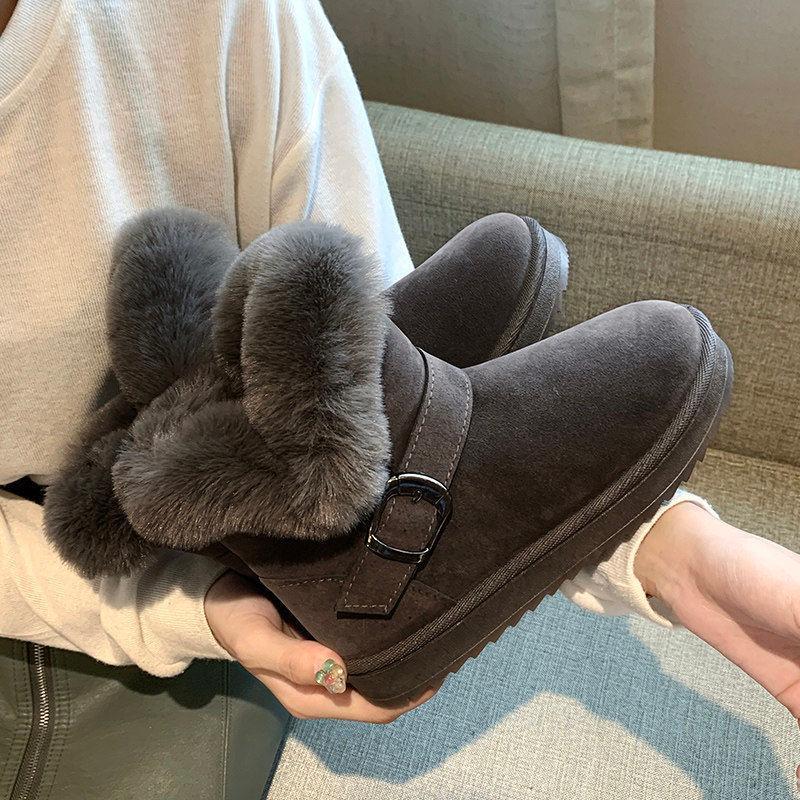 Adding plush thick soles to show height, rabbit hair snow, fur short boots children, new cotton shoes for autumn and winter 2023, female students