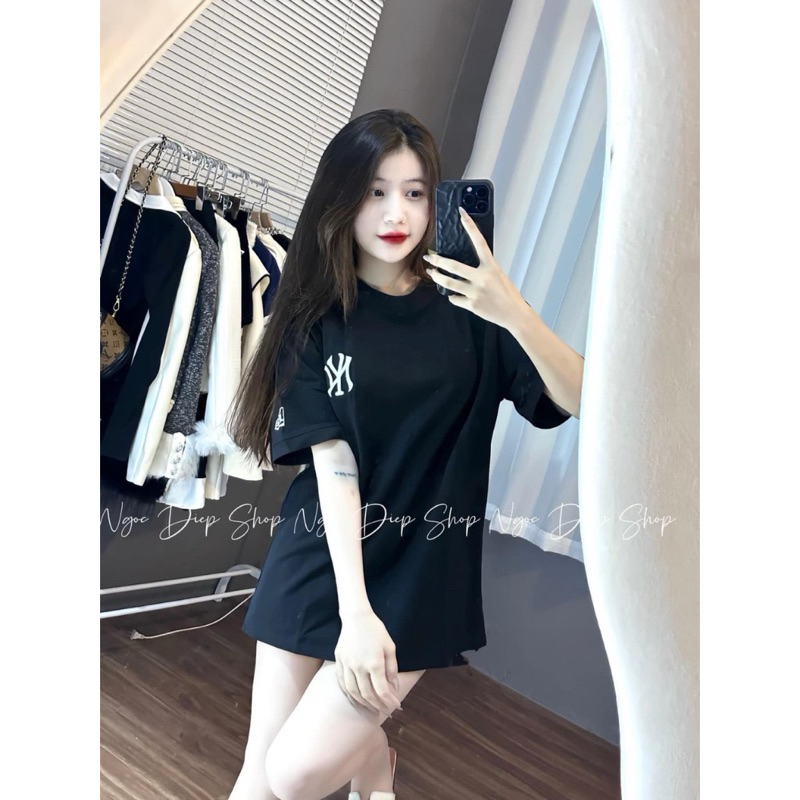 Áo thun unisex nam nữ form rộng tay lỡ thêu chữ nờ y, áo thun form rộng hot hit 2024