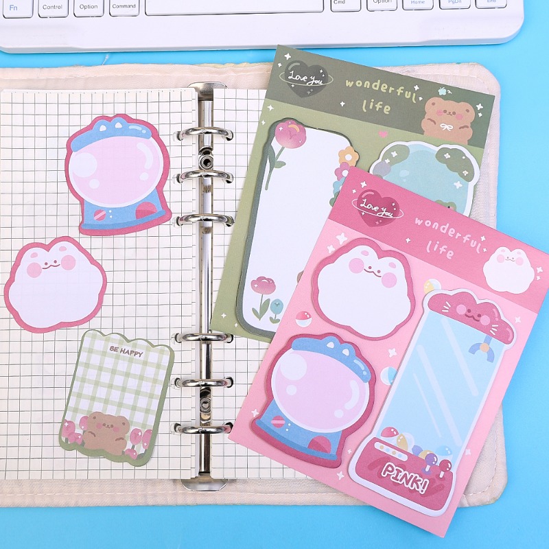 60Sheets 3 IN 1 Cute Animal Shape Sticky Notes Creative Message Memo Pads Hand Account Note Paper Student Stationery