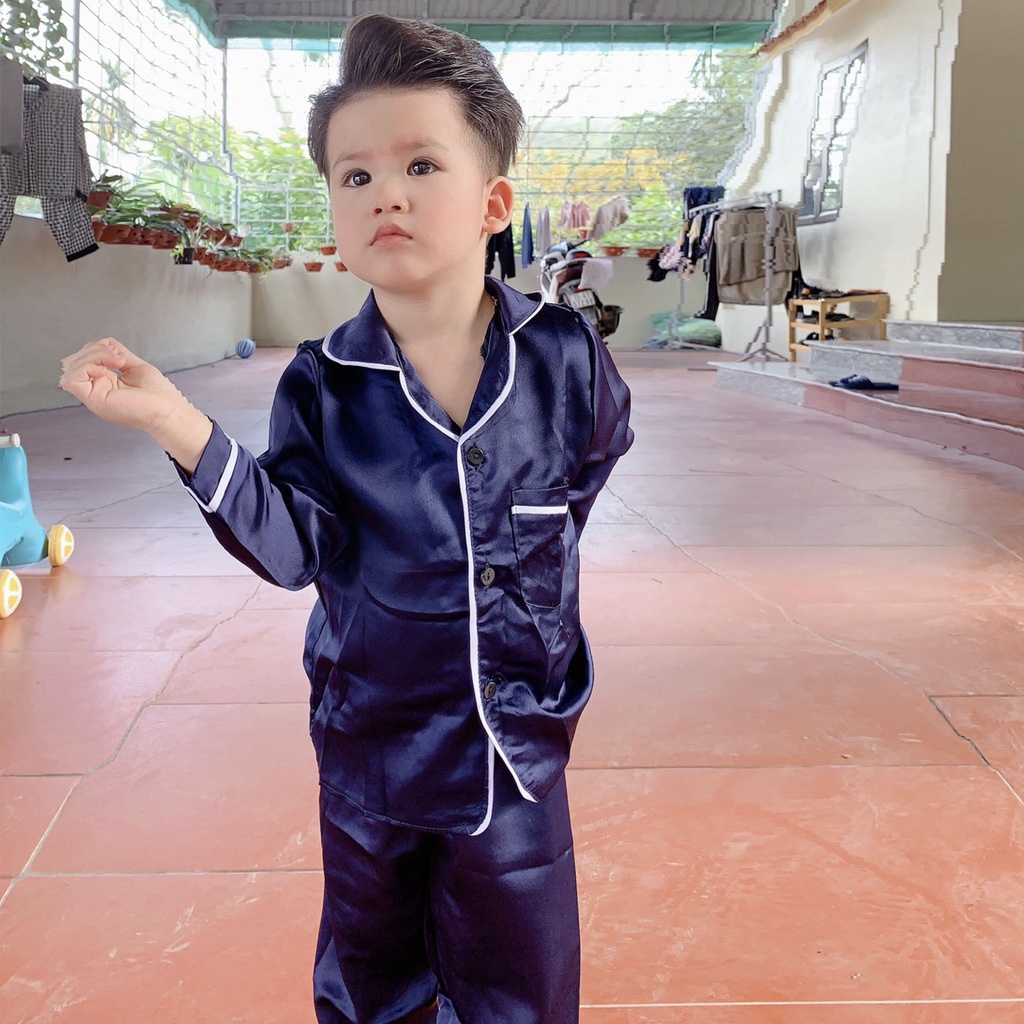 Bộ Pizama Lụa Satin Trơn Cho Bé ( 8 - 30kg ) - MonMonKid