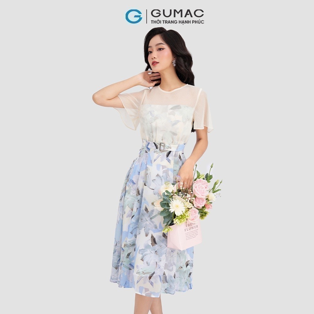 Đầm nữ phối vải tay loe GUMAC DD03044