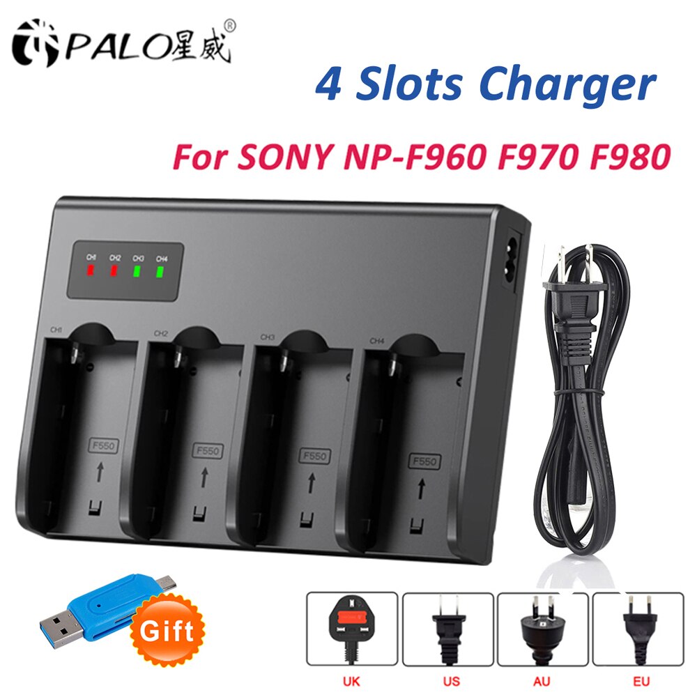 Battery charger battery charger uk 4 slots battery charger for sony np-f960 np-f970 np-f980 np-f330 np-f550 np-f570 np-f750 np-f770 np-f930 camera battery