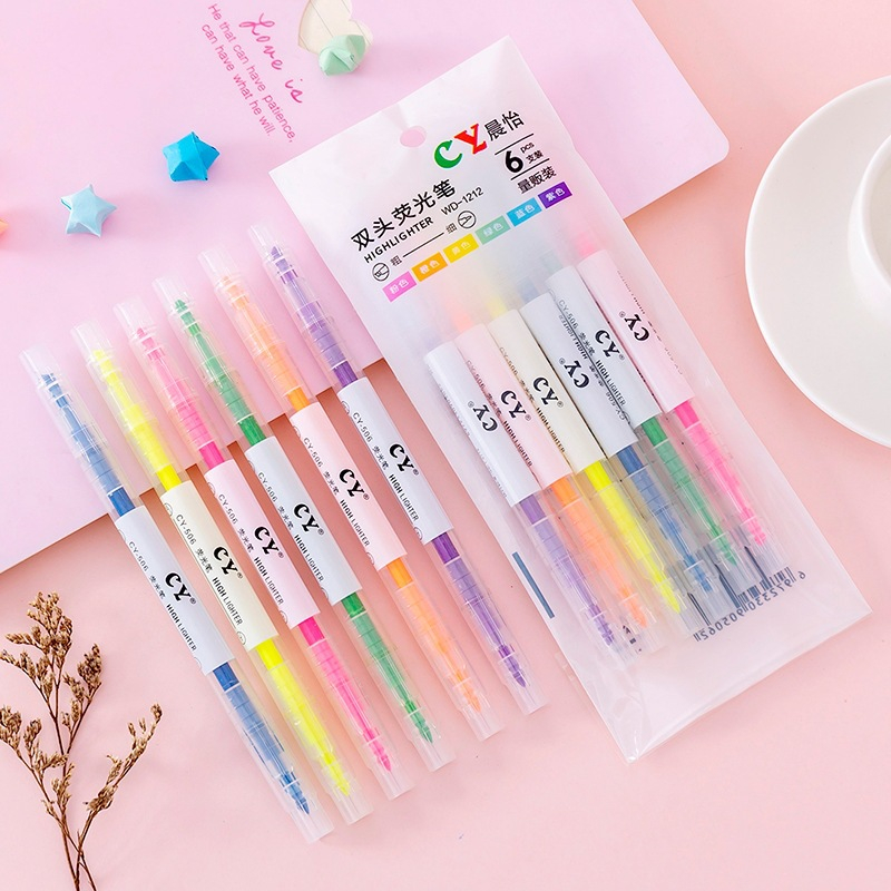 [Tặng Sticker] Set 6 Bút Dạ 2 Đầu 12 Màu Sắc Dễ Thương