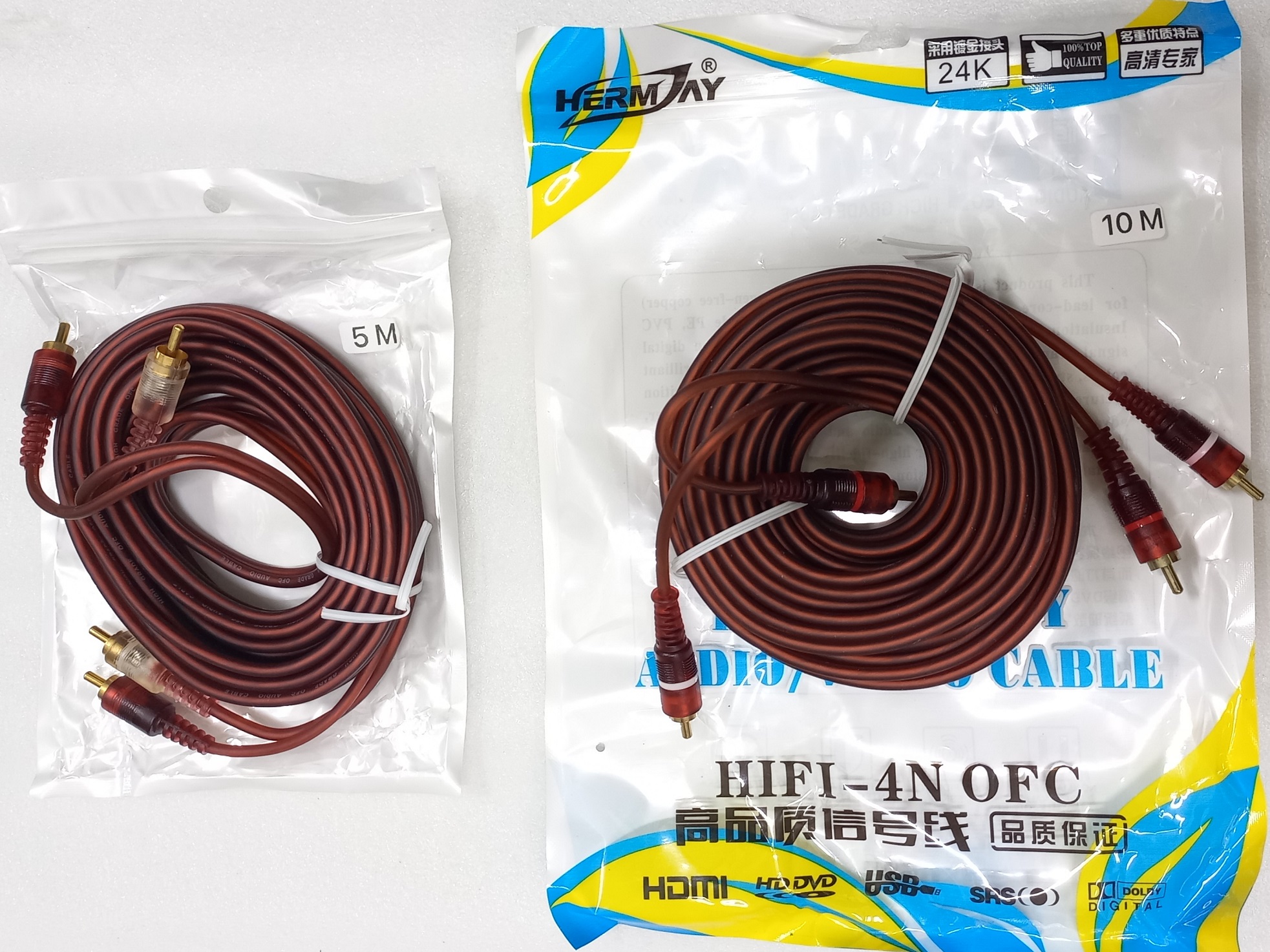 Cáp loa 4 đầu hoa sen RCA dài 5M/10M cao cấp (Dây AV 4 đầu)