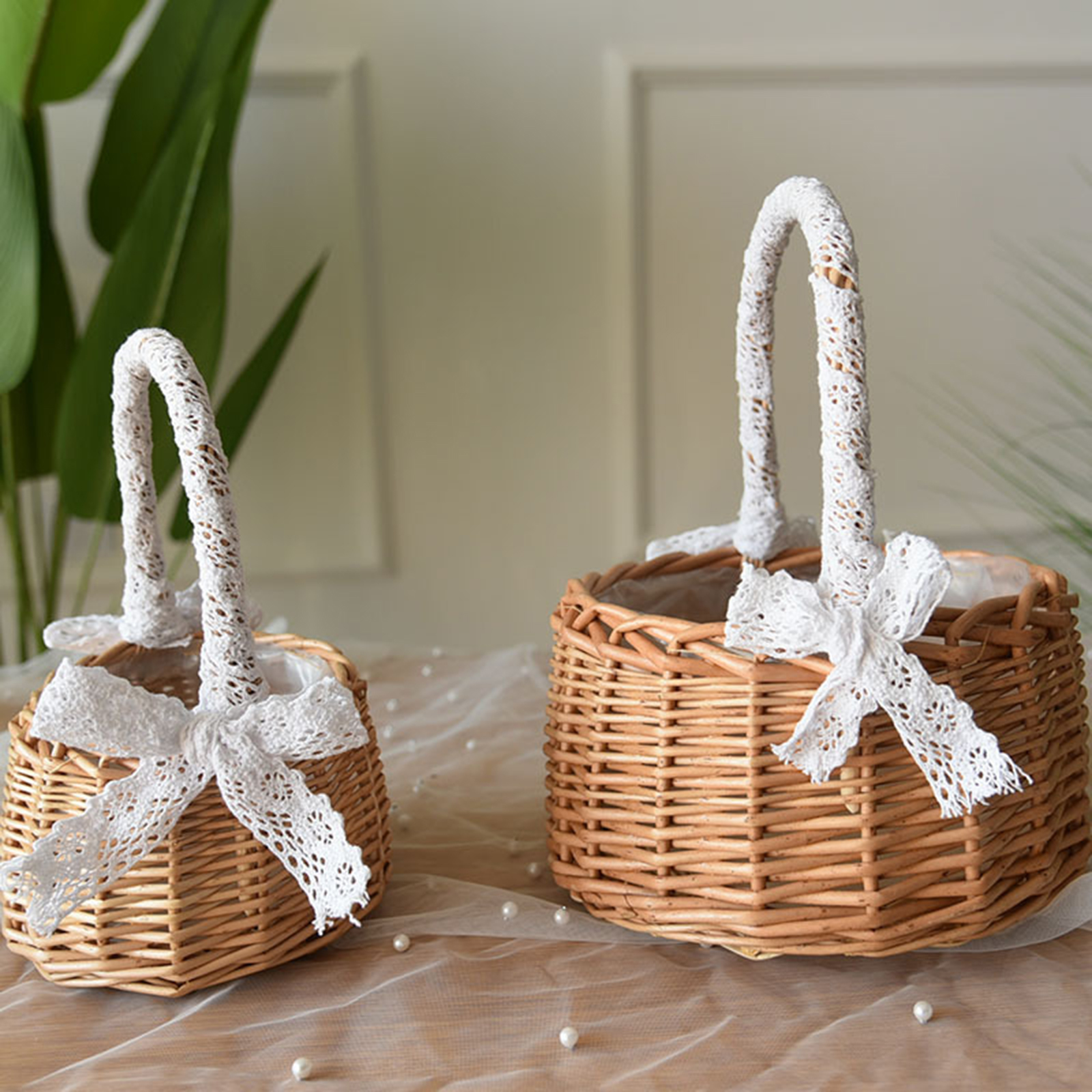 Baoblaze Rustic Handmade Rattan Storage Basket Wedding Flower Wicker Plant Holder