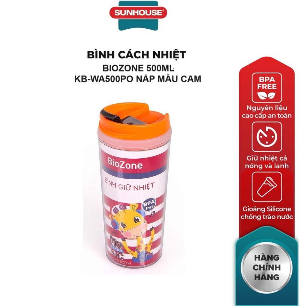 Bình giữ nhiệt biozone 500ml kb-wa500po nắp màu cam