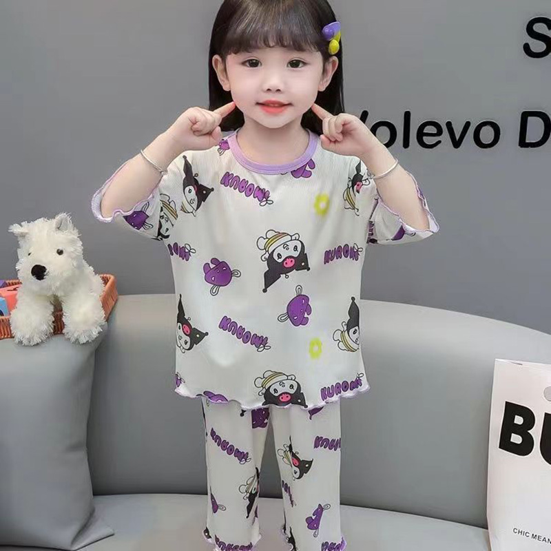YADOU Baby pajamas, thin set, girls' Kuromi Strawberry Bear two-piece home clothes, children's air-conditioned clothes