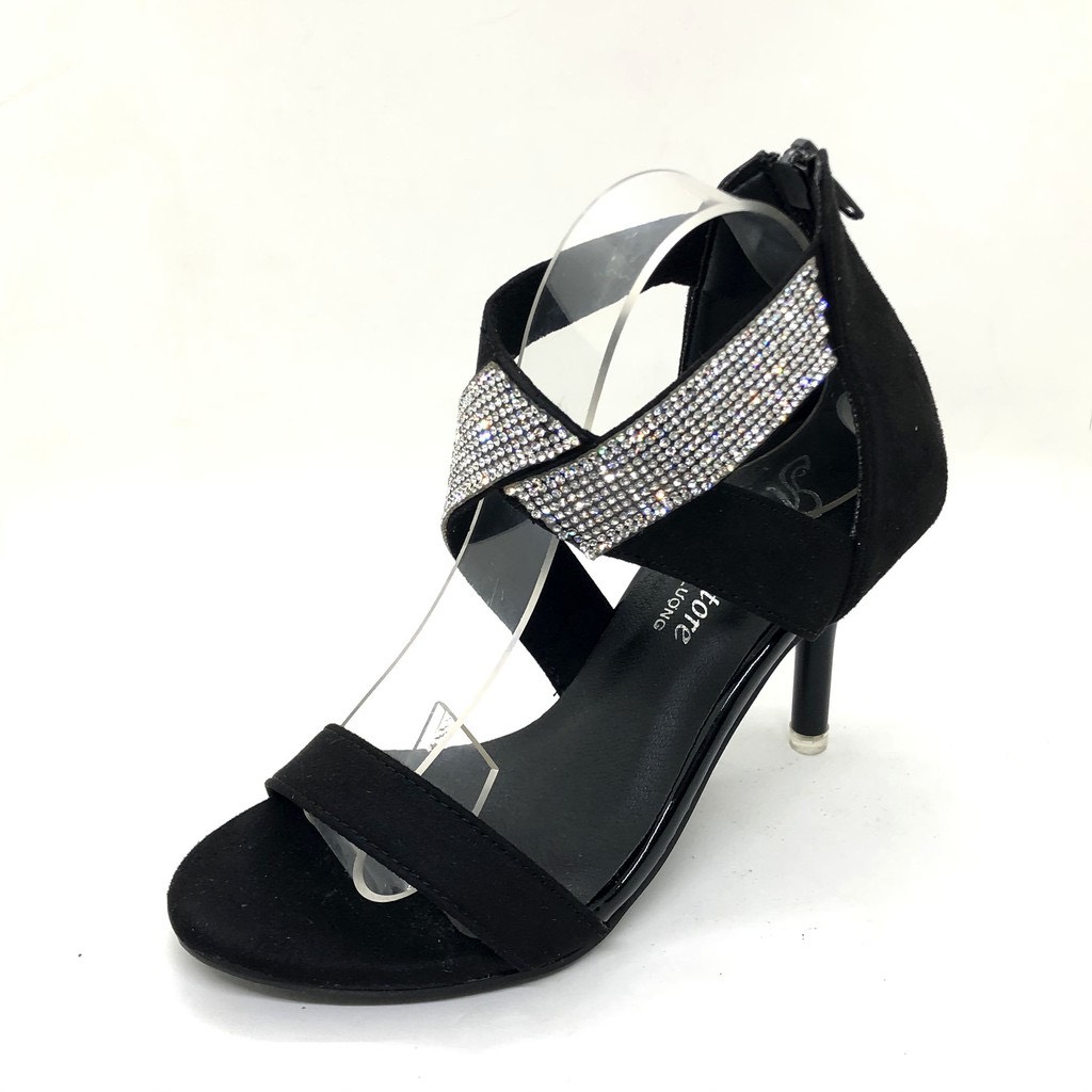 Giày SANDAL gót 7 phân đá trắng khoá kéo