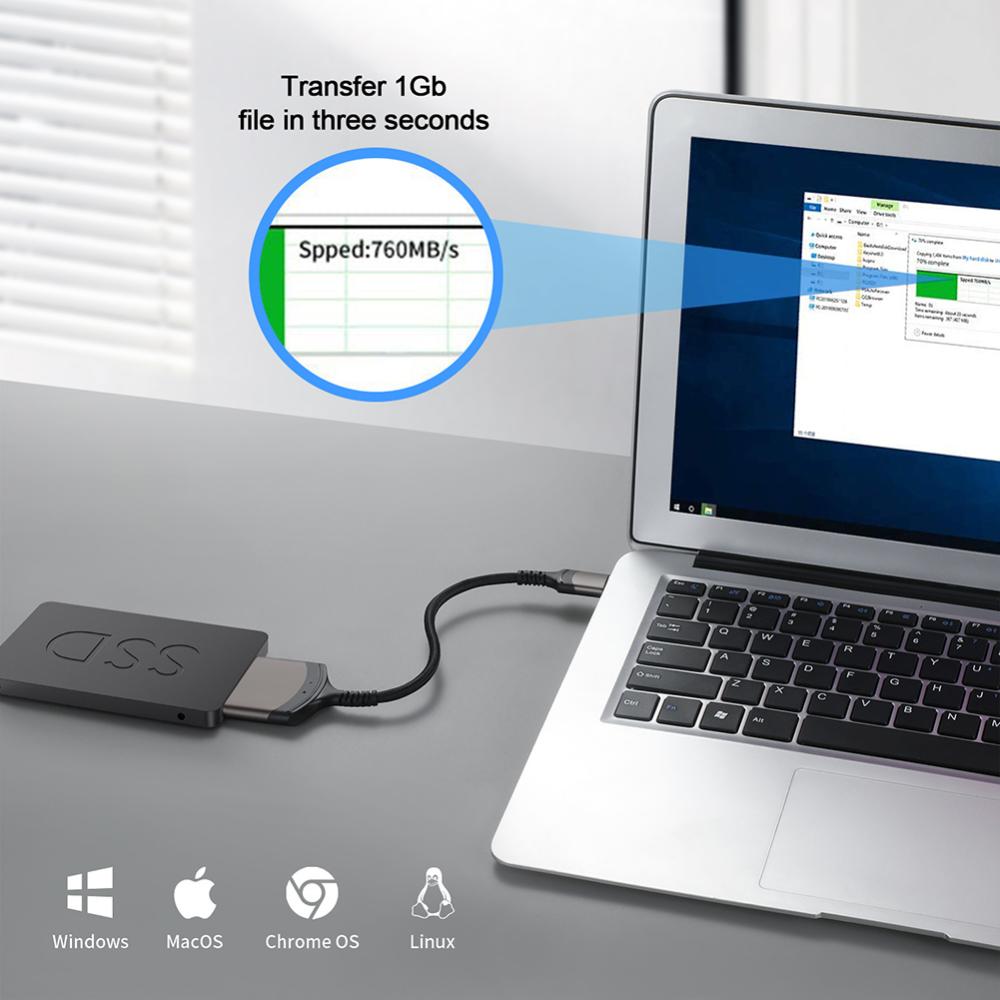 USB 3.0/Type C To SATA Adapter Computer Connector Aluminum Shell External Converter Support Windows/MacOS/Chrome OS/Linux 1 Gbps for 2.5 Inch SSD HDD
