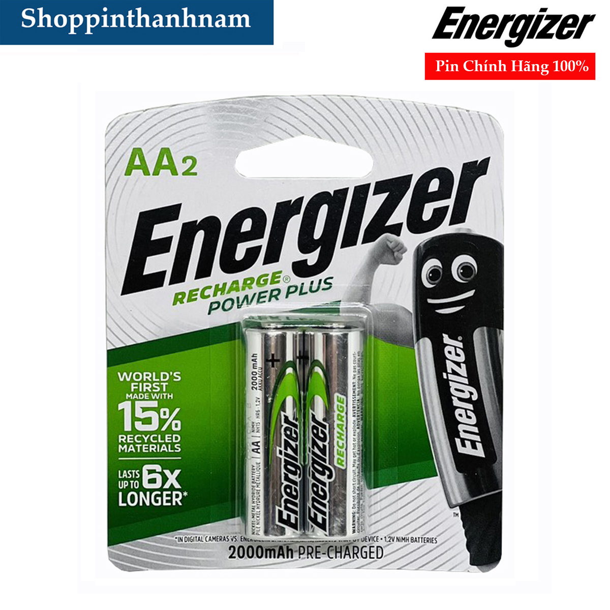 Pin sạc aa energizer 2000mah vỉ 2 viên chính hãng dung lượng cao