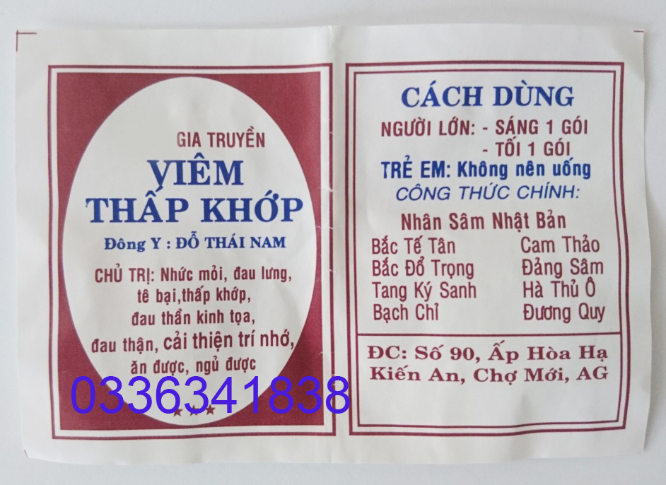 [Mẫu mới-Chính gốc Chợ Mới An Giang]100 Gói Thấp khớp Đỗ Thái Nam (Dạng viên)